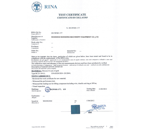 Rina Certificate of Classification So